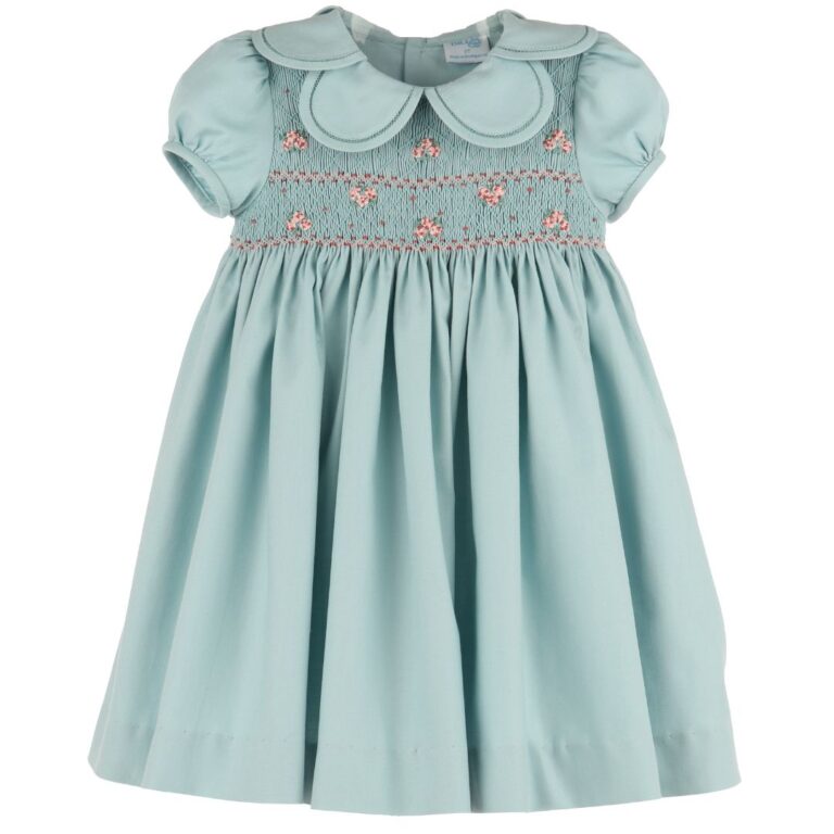 Pastel blue dress with embroidered smock – Luli & Me