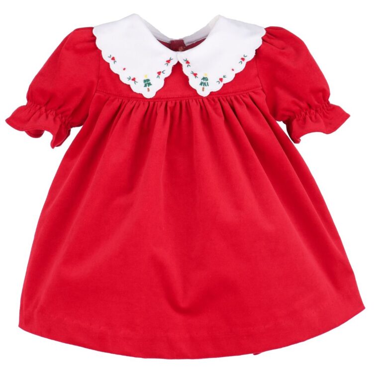 Red dress with Christmas embroidered collar – Sophie & Lucas