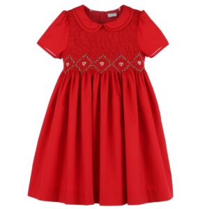Red dress with embroidered smock – Luli & Me
