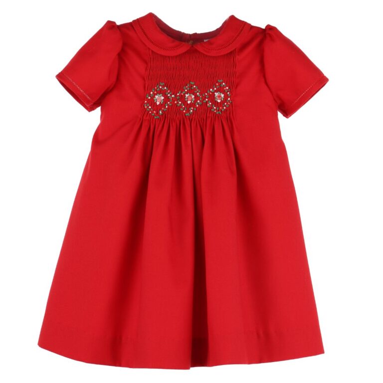 Red dress with smock embroidery – Luli & Me