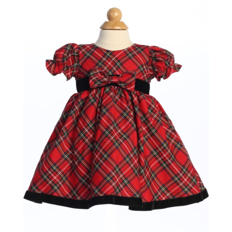 Lito Christmas Dress in Red Tartan with Black Velvet