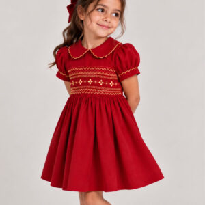 Ruby Belle – Red & Gold Smocked Dress