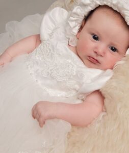 Elegant White Lace Baby Christening Gown With Matching Bonet