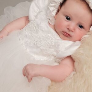 Elegant White Lace Baby Christening Gown With Matching Bonet