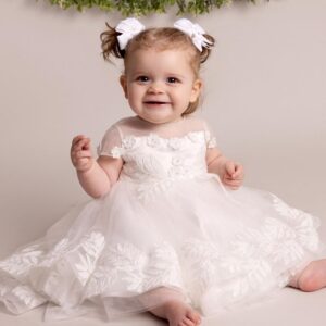 Floral Embroidered Tulle Dress with Statement Bow