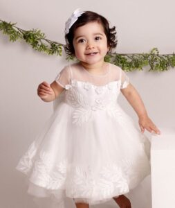 Floral Embroidered Tulle Dress with Statement Bow