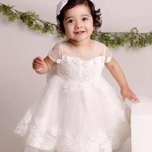 Floral Embroidered Tulle Dress with Statement Bow